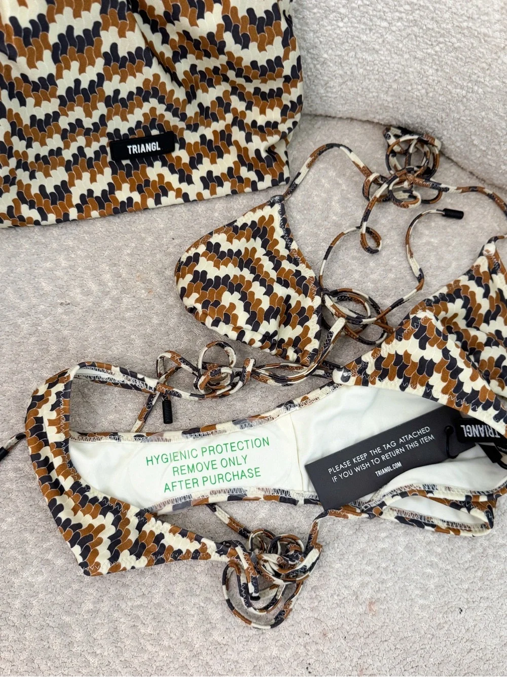 Triangl swimwear vinca confetti geo string bikini NWT size XS brown/cream